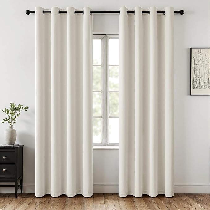 MIULEE Ivory Blackout Bedroom Curtains Drapes 96 Inch Long 52"x96" | Grommet Top, Room Darkening Window Drapes, Privacy Protection, Thermal Insulated, Heat Blocking, Light Blocking