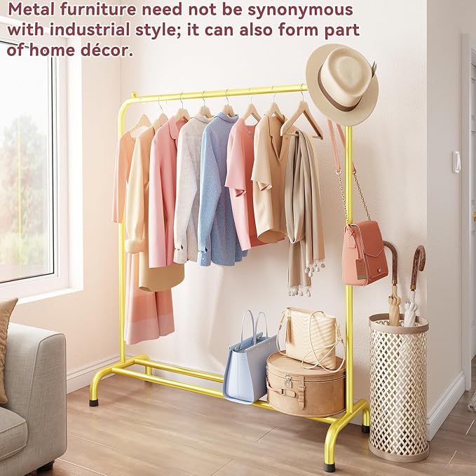 Clothing Clothes Rack with Storage Shelf, 45" L Standard Garment Rack for Hanging Clothes, Metal Portable Wardrobe Rack for Laundry Room, Bedroom, Gold