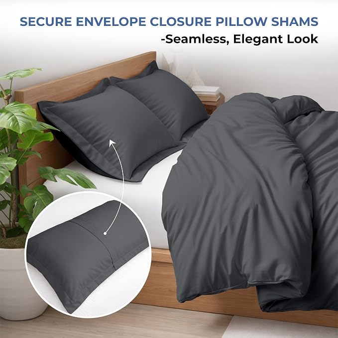3 Pc Duvet Cover Queen Size/Full Size Set-100% Egyptian Cotton 600 Thread Count Ultra Soft Premium Durable Comforter Cover Zipper Closure & Corner Ties- (Dark Grey, 90" X 90")