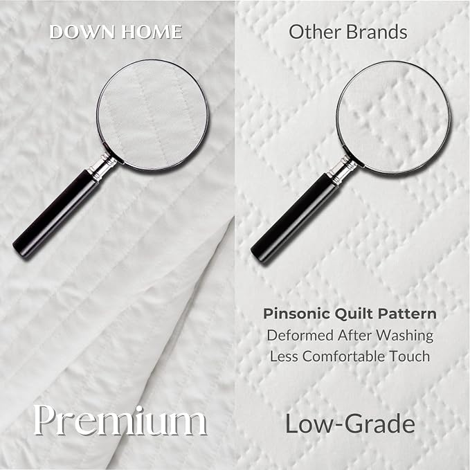 DOWN HOME Twin Quilt Bedding Set with Sham, Vintage Washed Soft Quilted Blanket Thin Comforter Lightweight Bedspread Coverlet Bed Cover, Brushed Microfiber Stripe Stitching, Snow White, 66"x92"