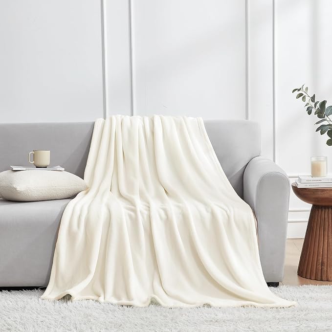 Hansleep Throw Beige Fleece Blanket, Soft Flannel Bed Blanket | Fuzzy Cozy Blanket 50x60 Inches, Multi-use for Bed, Sofa, Couch, Travel, Camping, All Season Warm Lightweight Cover