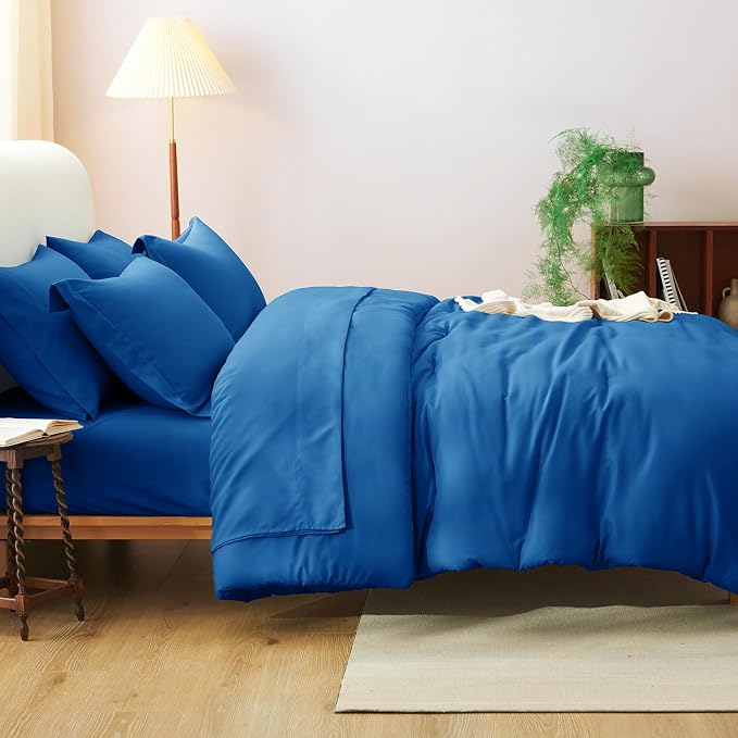 Queen Comforter Set Classic Blue, 7 Pieces Bed in a Bag | OEKO-TEX Certified, All-Season, Bedroom, 240GSM Down Alternative Comforter, Flat & Fitted Sheets, 2 Pillowcases & 2 Shams