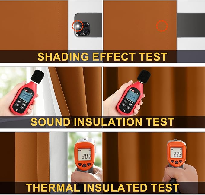 Yakamok Burnt Orange 100% Blackout Curtains 84 Inches Long 50" Wide 2 PCS | Blackout Curtain Panels for Bedroom, 2 Thick Layers Grommet Top Thermal Insulated Drapes with White Back for Living Room