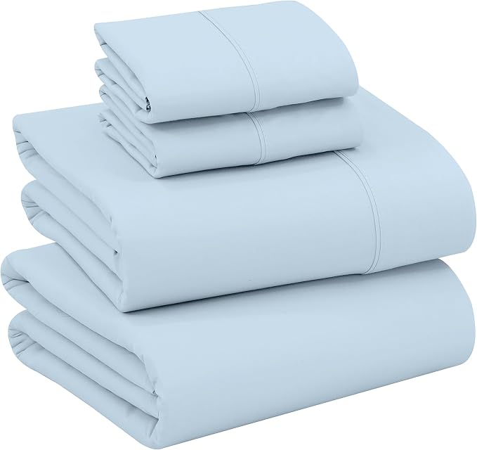 RUVANTI 100% Cotton Percale Sheets California King Size, Baby Blue | Crisp Cooling for Hot Sleepers, Deep Pocket 14", Soft Breathable & Durable, Hotel-Style 4 Piece Set