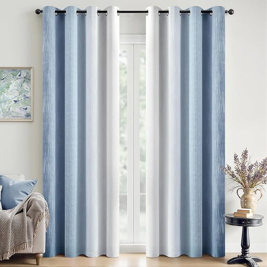 MIULEE Stone Blue and Greyish White Ombre Blackout Curtains 52Wx90L | Full Room Darkening,Thermal Insulated,90 Inch Long,Grommet Drapes for Bedroom/Living Room,Modern Window Treatments,Set of 2
