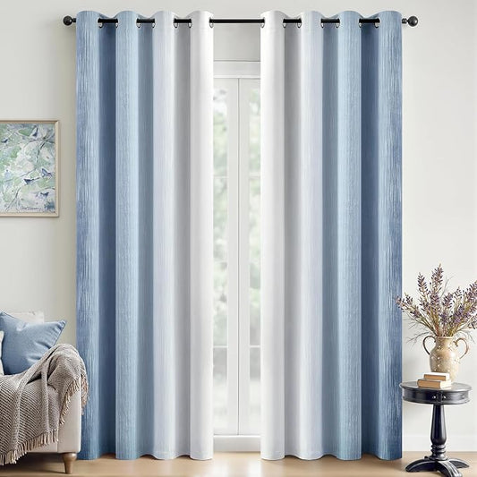 MIULEE Stone Blue and Greyish White Ombre Blackout Curtains 52Wx84L | Full Room Darkening,Thermal Insulated,84 Inch Long,Grommet Drapes for Bedroom/Living Room,Modern Window Treatments,Set of 2