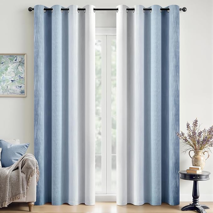 MIULEE Stone Blue and Greyish White Ombre Blackout Curtains 52Wx72L | Full Room Darkening,Thermal Insulated,72 Inch Long,Grommet Drapes for Bedroom/Living Room,Modern Window Treatments,Set of 2