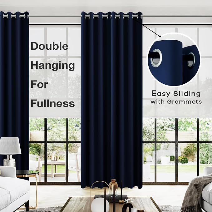 KOUFALL Extra Long 120 Inch 10 FT Curtains 10FT Foot Blackout with Grommets Thermal Insulated Black Out XL Curtains for Living Room 2 Panels Set, Navy Blue