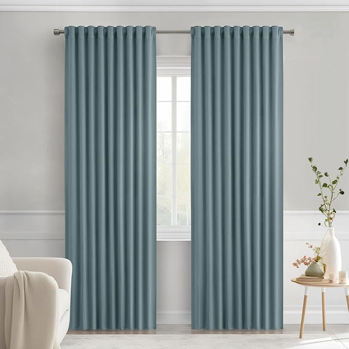 MIULEE Greyish Blue Back Tab Blackout Curtains 52x84 Inch Length 2 Panels | Rod Pocket Pinch Pleated, Thermal Insulated, Room Darkening, Light Blocking, Privacy Curtains for Living Room Bedroom