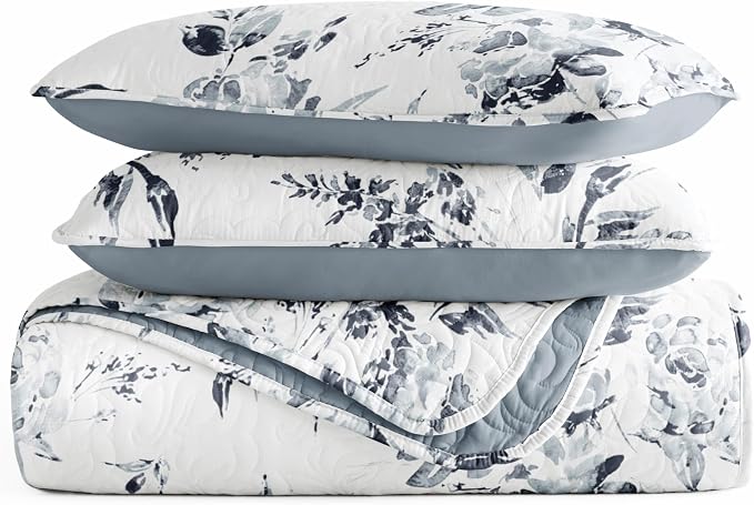 Merit Linens 3 Piece Quilt Set - Super Soft - Lightweight - All Season Quilted Coverlet - Timeless Patterns - King/Cal-King Light Blue