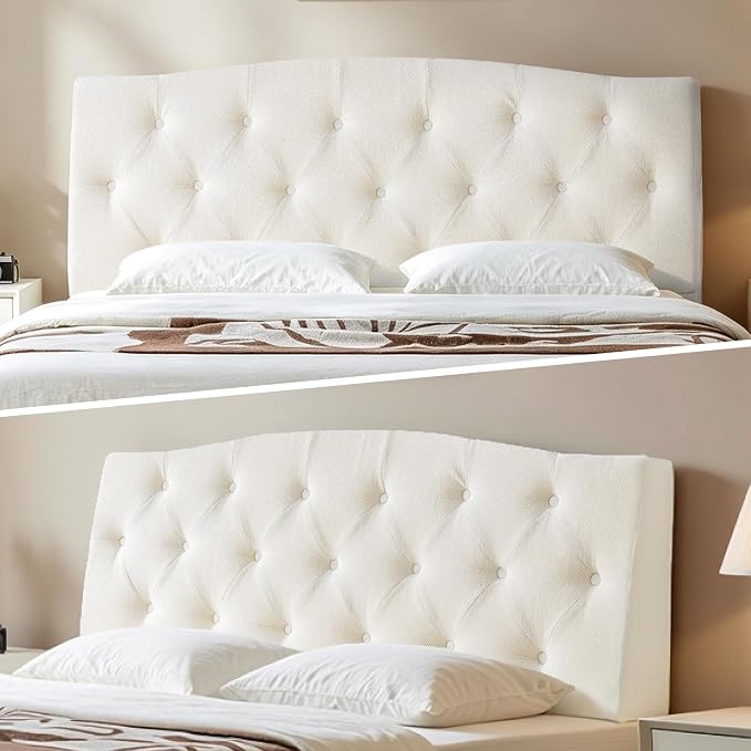 Vamcheer Queen Upholstered Headboard Cream, No Assembly | Ideal for Queen Bed; High-density Foam; Adjustable Height; Provides Soft Support; Luxury Texture Fabric