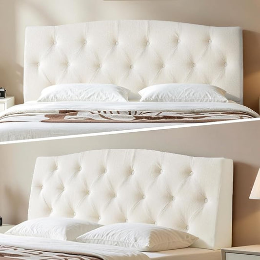 Vamcheer Queen Upholstered Headboard Cream, No Assembly | Ideal for Queen Bed; High-density Foam; Adjustable Height; Provides Soft Support; Luxury Texture Fabric