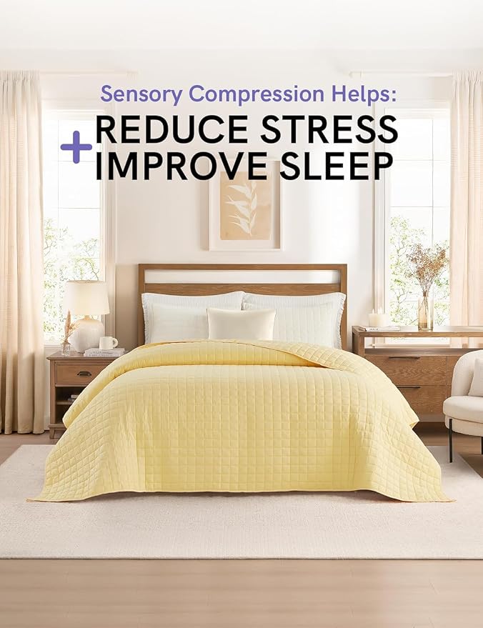 YnM 15lbs Weighted Blanket for Adults, Heavy Bed Throw Blanket with Cooling Glass Beads for All Season Use, Ideal for ~110lbs (48x72 Inches, Twin/Full, Pastel Yellow)