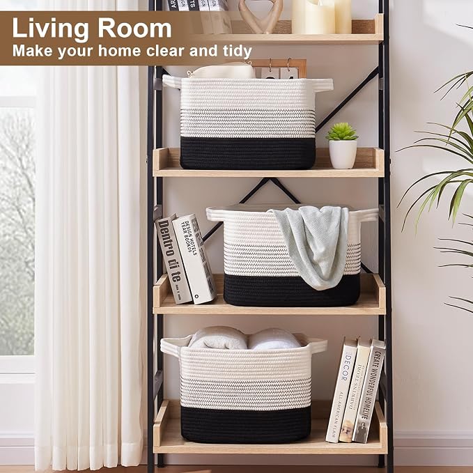 OIASKET Storage Basket for Organizing, Woven Baskets for Storage, Rectangle Decorative Baskets for Shleves, Closet, Toys, Books, Nursery Organizer Bins - Pack of 3 (Gradient Black, 13"x9.85"x8.7")