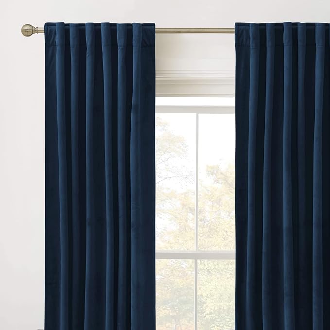 RYB HOME Navy Blue Velvet Blackout Curtains 94 inches Bedroom Living Room | Thermal Insulated, Privacy UV Block, Noise Reducing, Energy Saving, Luxury Window Decor for Dining Room, W52 x L94, 2 Panels