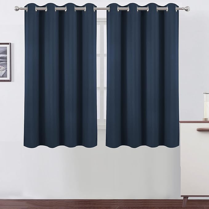 Navy Blue Blackout Curtains/52 x 45 Inch/Set of 2 Panels Room Darkening Short Curtains