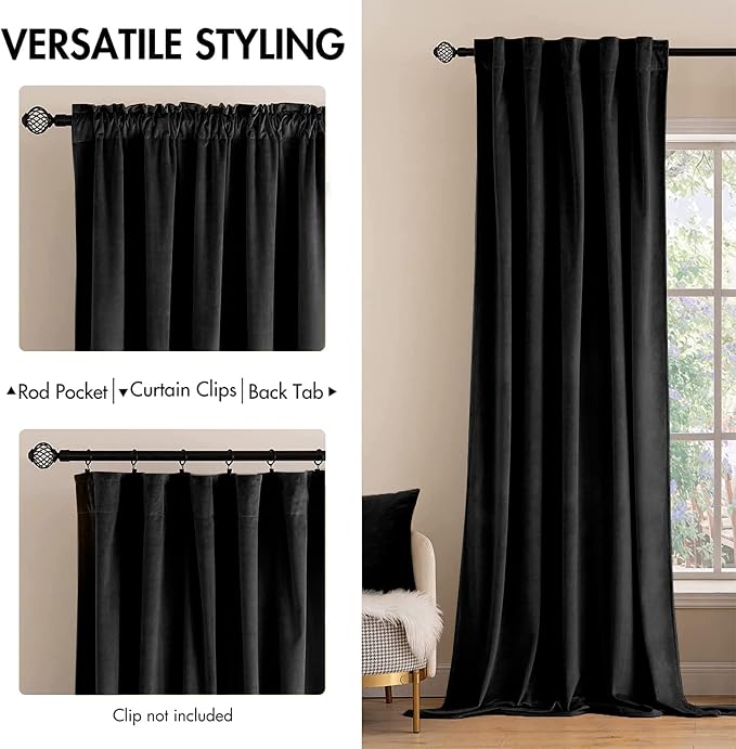 MIULEE Black Velvet Curtains 52x108 inches 2 Panels Blackout Curtains | Luxury, Thermal Insulated, Super Soft Window Drapes for Bedroom Living Room, Rod Pocket & Back Tab, Halloween Decor