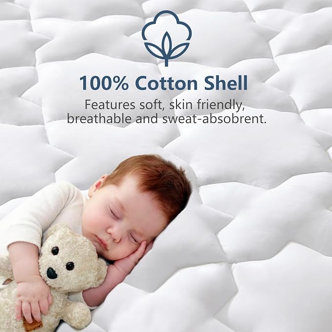 CozyLux Queen Mattress Pad, 450GSM Quilted Cooling Cotton Top Mattress Topper, Extra Deep Pocket Fits 8-21 inches, Oeko-TEX Certified, Plush Soft & Breathable Bed Pad (60"x80", White) (Pack of 2)