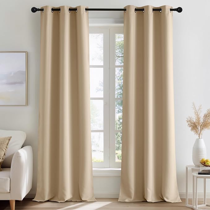 NICETOWN Beige Room Darkening Curtains 96 Inches Long 2 Panels for Living Room, Bedroom, Nursery Summer Thermal Insulated Blackout Drapes Grommet Noise Reducing Window Curtains, W40