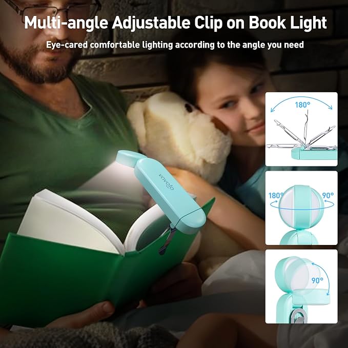 VAVOFO USB Rechargeable Book Light, Bookmark Clip on LED Reading Light | 3 Colors 9 Lighting modes clip on book light, Eye Care Glow for Bed Reading, Christmas Gift for Bookworms, Book Accesories