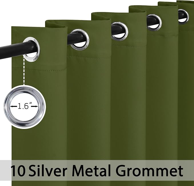Yakamok Room Darkening Curtains 62x84 inch Length Olive Green-Living Room | 2 panels,grommet blackout window treatment,thermal insulated,light blocking drapes,privacy protection,bedroom dining room
