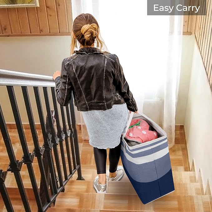 HomeHacks 2 Pack Laundry Baskets, Laundry Hampers Bags (Grey+Blue 125L) | Waterproof, Freestanding, Collapsible Clothes Hamper with Reinforced Handles in Laundry Room, Dorm, Bathroom, Bedroom