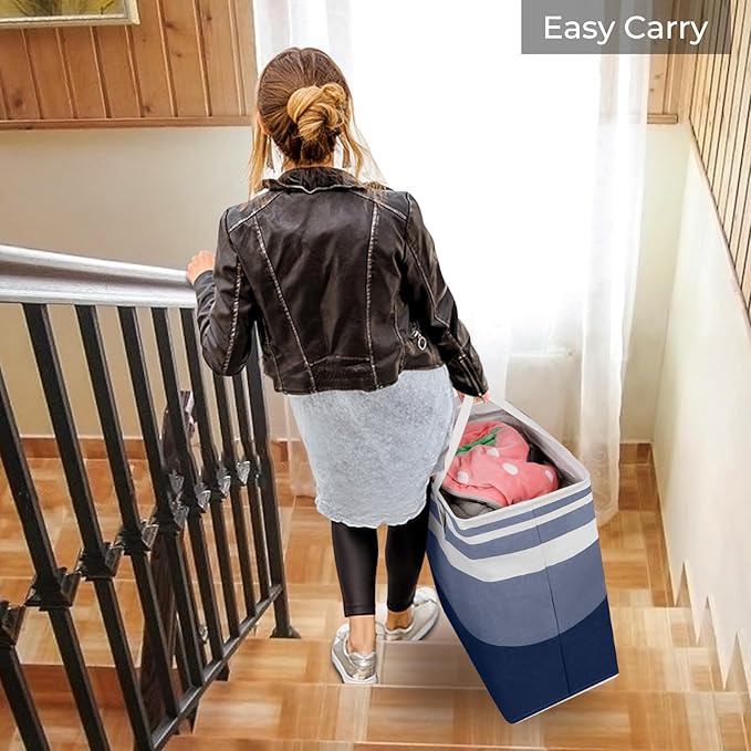 HomeHacks 2 Pack Laundry Baskets, Laundry Hampers Bags (Grey+Blue 88L) | Waterproof, Freestanding, Collapsible Clothes Hamper with Reinforced Handles in Laundry Room, Dorm, Bathroom, Bedroom