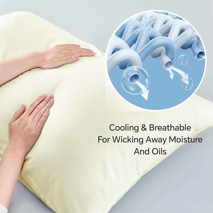 BEDELITE Cooling Pillow Cases Queen 2Pcs, Rayon Made from Bamboo, Cream | Cooling and Breathable Pillow Cover for Hot Sleepers & Night Sweats, Silky Soft Cozy, Envelope Closure, 20"x30"
