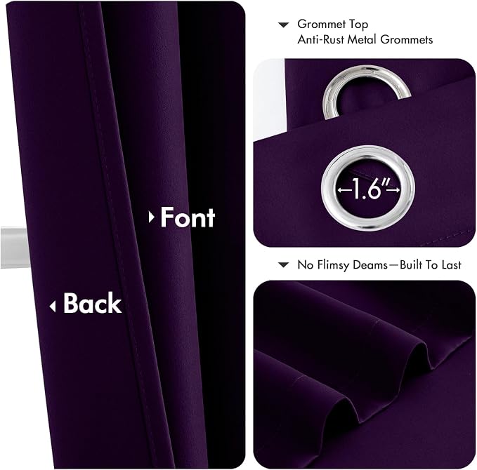 MIULEE Blackout Curtains for Bedroom 2 Panel 40 x 84 Inch Long Royal Purple | Thermal Insulated, Living Room Darkening Grommet Drapes, Noise Reducing, Light Blocking Window Treatments