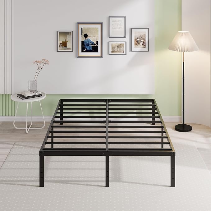 EMODA 18 Inch King Bed Frame, Heavy Duty Tall with Large Storage Space | Metal Platform No Box Spring Needed Noise Free, Easy Assembly, Black