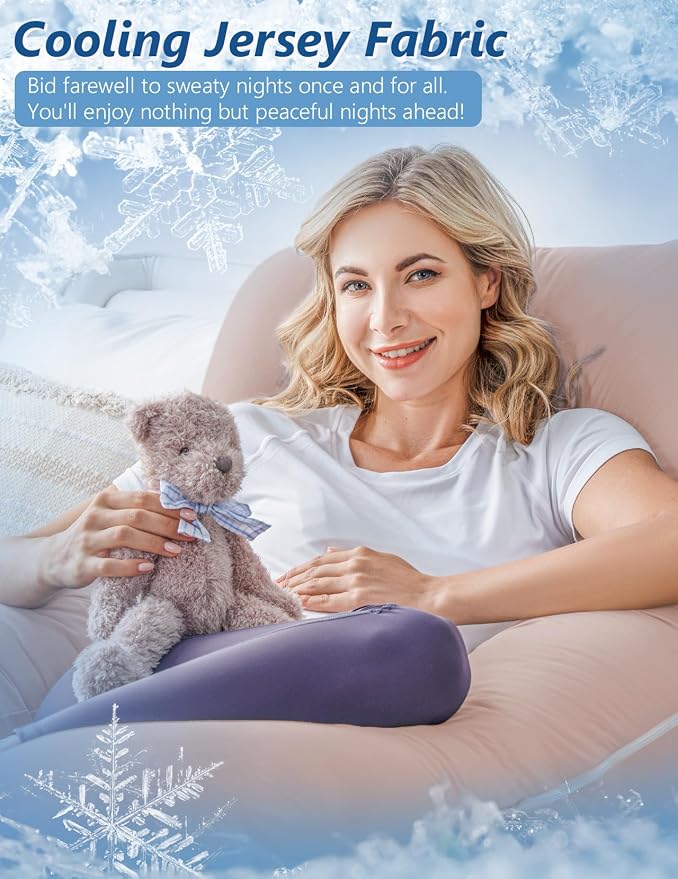 Meiz Pregnancy Pillows, Cooling Pregnancy Pillows for Sleeping, Maternity Pillow for Tall Pregnant Woman, Pregnancy Body Pillow with Cooling Jersey Cover, Apricot