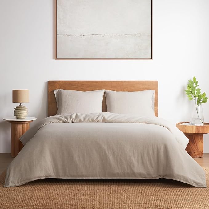 DAPU 100% French Linen Duvet Cover 3Pcs Set, 170GSM Linen Bedding, Queen | Soft Breathable All-Season for Hot sleepers, Corner Ties & Zipper Closure, French Linen Flax from Normandy, Natural Linen