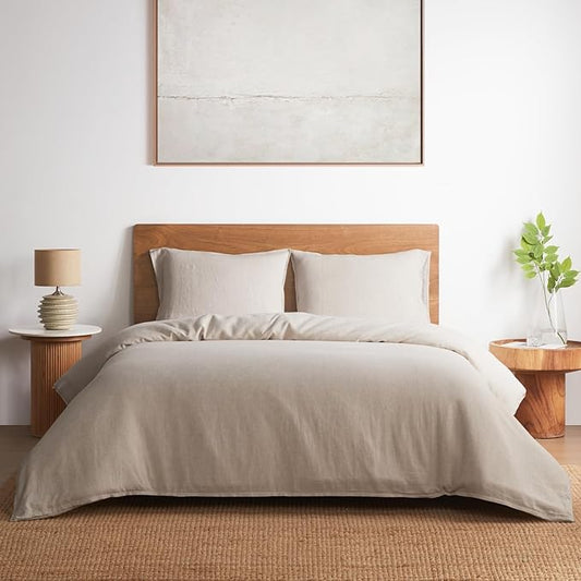 DAPU 100% French Linen Duvet Cover 3Pcs Set, 170GSM Linen Bedding, Queen | Soft Breathable All-Season for Hot sleepers, Corner Ties & Zipper Closure, French Linen Flax from Normandy, Natural Linen