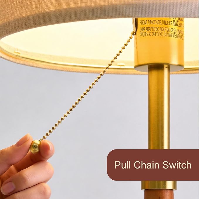 22" Wood Table Lamps Mid Century Modern Lamp for Bedroom Living Room | Bedside Lamps for Night Stands Nightstand Lamp with Pull Chain Gold Small Side End Table Lamps Set of 2 Vintage Deco Gifts