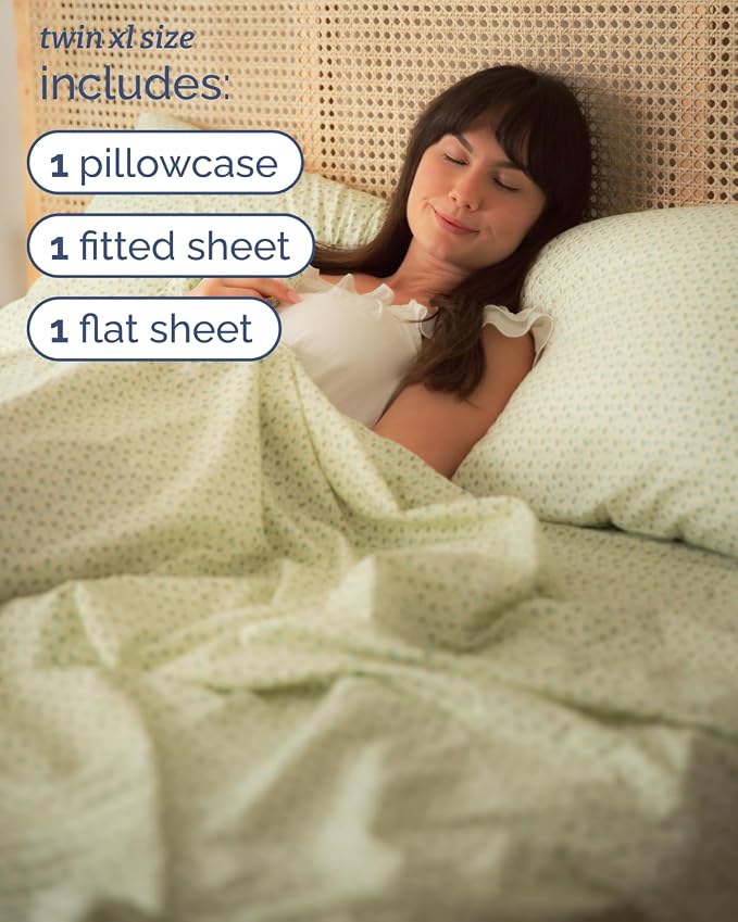Twin XL 3 Piece Floral Sheet Set - Breathable & Cooling - Blue Petal Bloom | 1 Flat, 1 Fitted & 1 Pillowcase w/ Deep Pockets, Boho Botanical Floral Bedding, Breathable & Cooling, Wrinkle & Fade Free