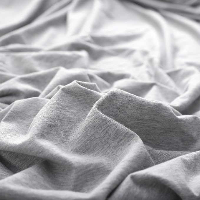 PURE ERA Jersey Knit Sheet Set Heather Light Grey King | 100% Cotton, 3 Piece Set, T Shirt Soft, Breathable, Envelope Closure Pillowcases, Hidden Zipper, 8 Ties, No Insert, Modern