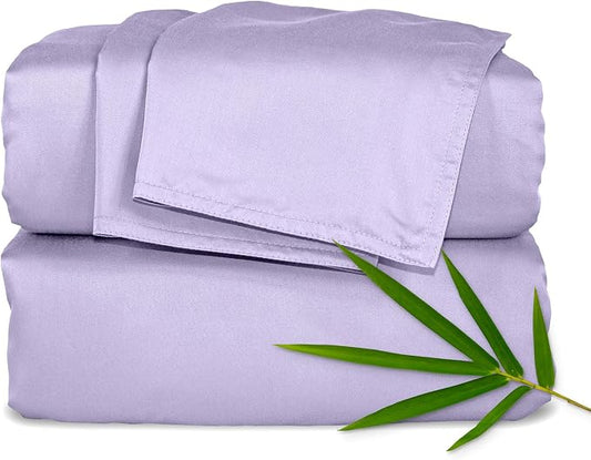 Pure Bamboo King Sheets, Genuine 100% Organic Viscose Derived from Bamboo Bed Sheet Set, Luxuriously Soft & Cooling, Double Stitching, 2 Year Quality Promise (King, Lavender)