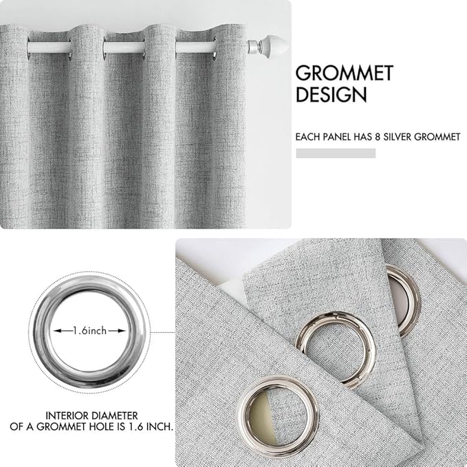 MIULEE 100% Blackout Linen Curtains for Bedroom 52x45 Inches Glacier Gray | Room Darkening, Light Blocking, Thermal Insulated, Grommet Top, Linen Textured, Window Curtains for Living Room, 2 Panels