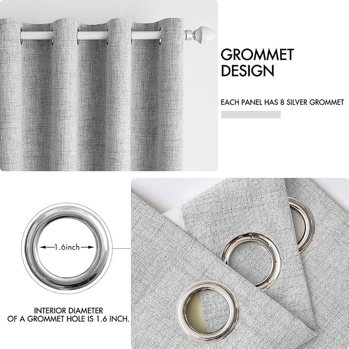 MIULEE 100% Blackout Linen Curtains for Bedroom 52x108 Inches Glacier Gray | Room Darkening, Light Blocking, Thermal Insulated, Grommet Top, Linen Textured, Window Curtains for Living Room, 2 Panels