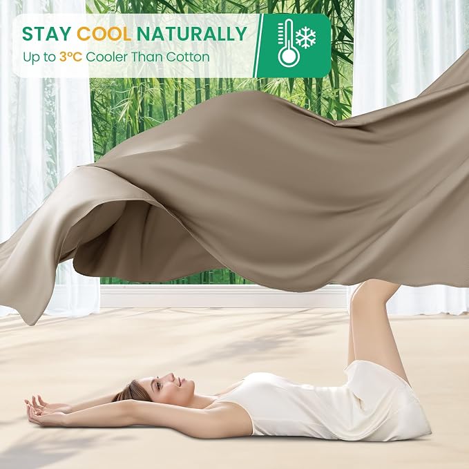 SONORO KATE 100% Viscose Derived from Bamboo_Sheets Full Size,4PC | Cooling Bed Sheets for Hot Sleepers,Soft Breathable & Silky,16" Deep Pocket,Luxury Hotel Bedding,Simply Taupe