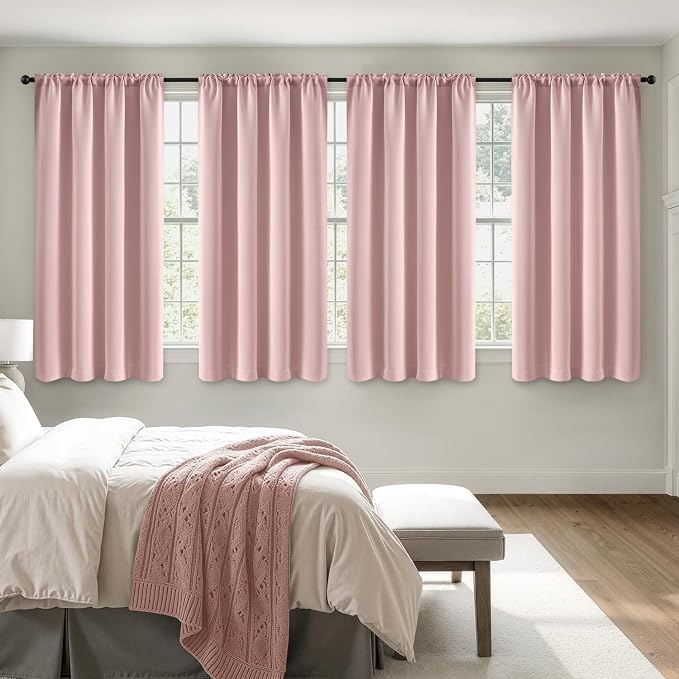 MIULEE 4 Panels Set Light Pink Blackout Curtains 63 Inch Length Bedroom | Thermal Curtains for Summer Heat, Light Blocking Privacy Window Drapes, Top&Bottom Rod Pocket