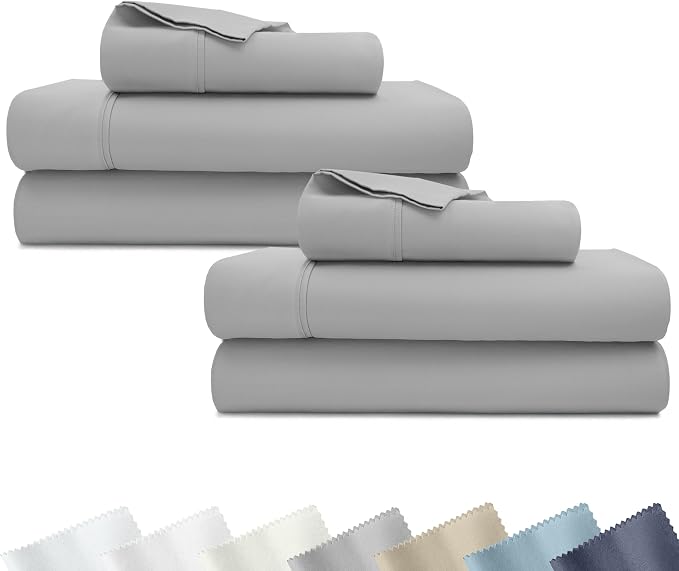 California Design Den 2-Pack 100% Cotton Sateen Twin Bedsheets Set | 400 Thread Count Backed by Good Housekeeping Seal, All-Around Elastic, Durable, Easy Care, OEKO-TEX certified - Light Grey