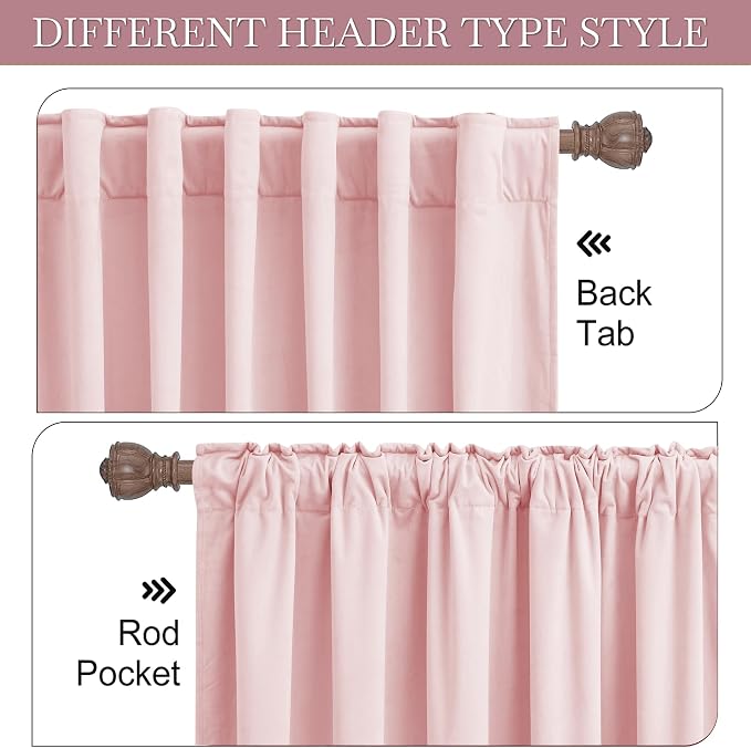 RYB HOME Baby Pink Velvet Curtains 96 inches for Girls Bedroom Nursery | Thermal Insulated,Privacy UV Block,OEKO-TEX Certified,Luxury Window Decor for Dining Room Sliding Door,W52 x L96,2 Panels
