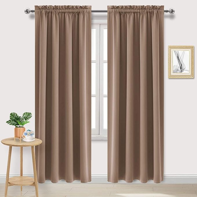 DWCN Blackout Curtains for Bedroom Living Room 52 x 84 Inch Long Khaki | 2 Panels Set, Room Darkening, Thermal Insulated, Light Blocking, Rod Pocket Drapes, Noise Reducing Window Treatments