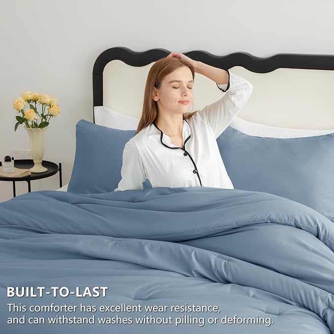 Twin Comforter Set, 2 Pieces Down Alternative Bedding, Grayish Blue | 270 GSM Twin XL College Dorm Comforter with 4 Corner Ties Use as a Duvet Insert, OEKO-TEX Certified, 1 Pillowcase, 68 x 88 in