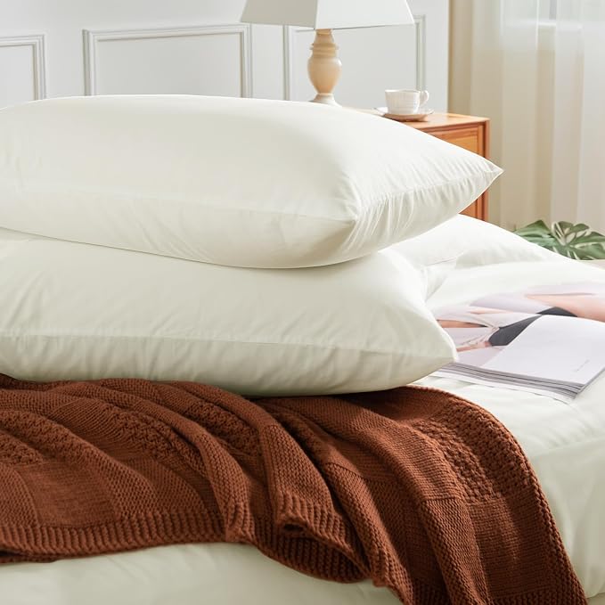 NEXHOME PRO Full Duvet Cover Set, 100% Washed Cotton with Linen-Like Texture, Natural Organic, Breathable & Comfortable, Includes Home Bedding Set Milk White (No Comforter) 8090