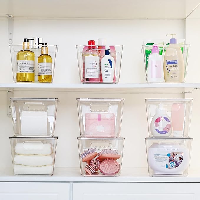 Vtopmart 6 Pack Clear Stackable Storage Bins with Lids and Handles, Large | BPA-free Plastic, Organize Vertically, For Pantry Kitchen Fridge Cabinet Closet Bathroom, Built to Last, Easy to Move