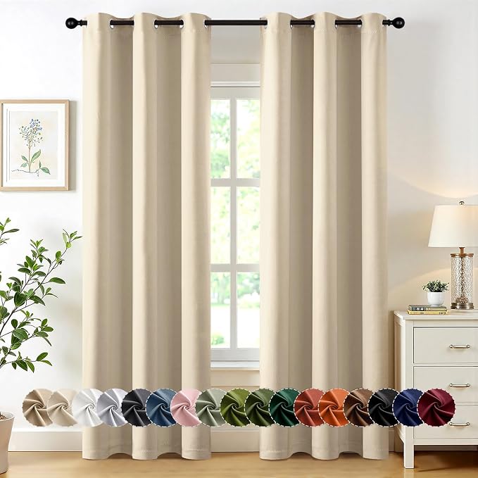 MIULEE Blackout Curtains for Bedroom 2 Panels 40 x 80 Inch Long Cream Beige | Thermal Insulated, Living Room Darkening Grommet Drapes, Noise Reducing, Light Blocking Window Treatments