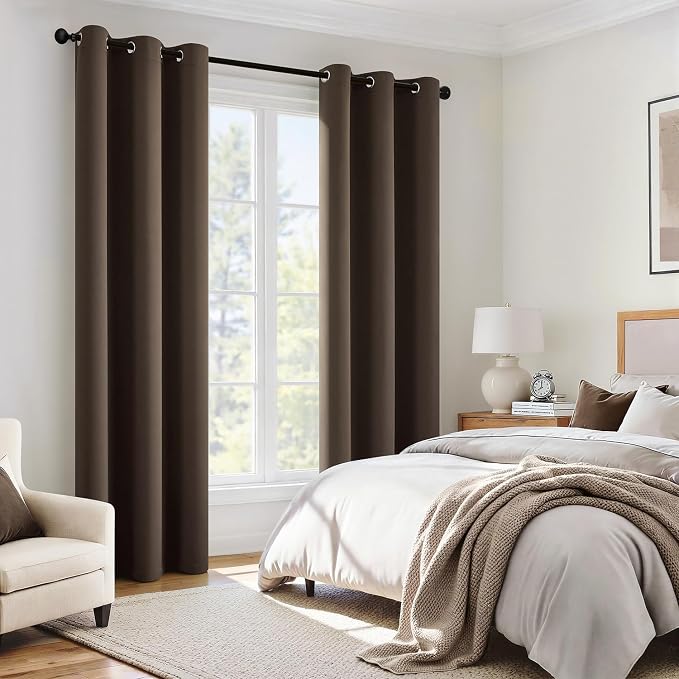 MIULEE Chocolate Brown 100% Blackout Curtains for Bedroom 40x72 Inch Long | 2 Thick Layers Thermal Insulated Window Curtains with Black Liner, Noise Reducing Grommet, Drapes for Living Room, 2 Panels