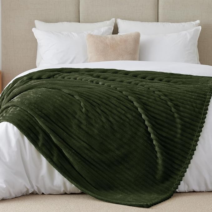 BEDELITE Ribbed Full Size Blanket for Bed, Olive Green, 84"x90" | Ultra-Soft Plush Fleece, Warm Yet Lightweight, Ribbed Texture, Home Decor, Machine Washable, Giftable, All-Season Use
